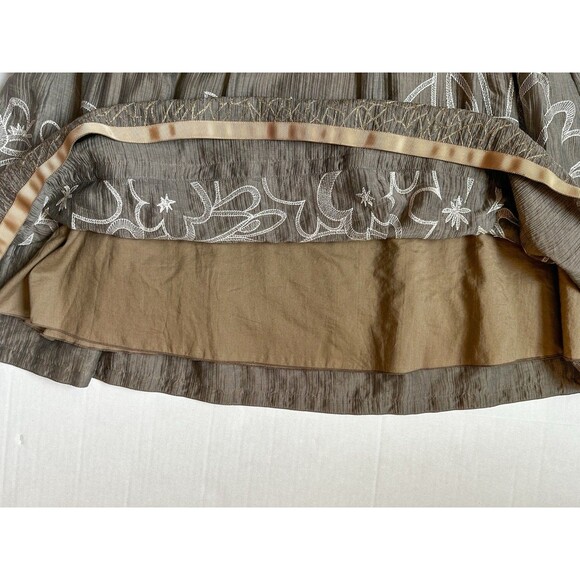 Nic + Zoe Embroidered Skirt Taupe Gold Sz 4 Women’s Swing Satin Full Midi Floral - Picture 7 of 12